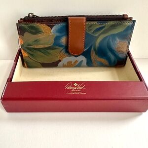 PATRICIA NASH NAZARI MARIGOLD HARVEST SLIM BIFOLD LEATHER BLUE GREEN WALLET NEW!